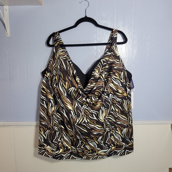Swimsuits For All 46DDD Brown Gold Built-in-Bra Colorful Bathing Suit Top NWT - Picture 1 of 12